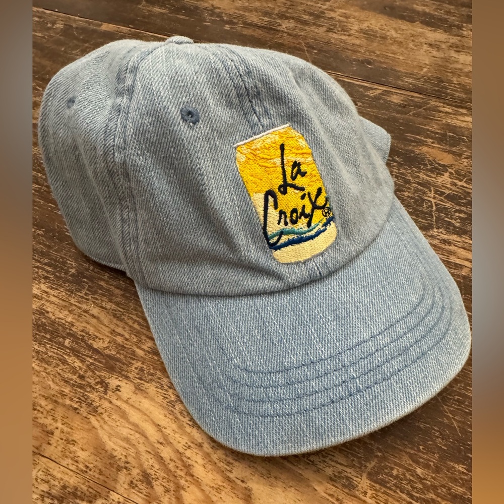 La Croix Seltzer embroiderd light blue Denim Baseball Cap Hat NEW